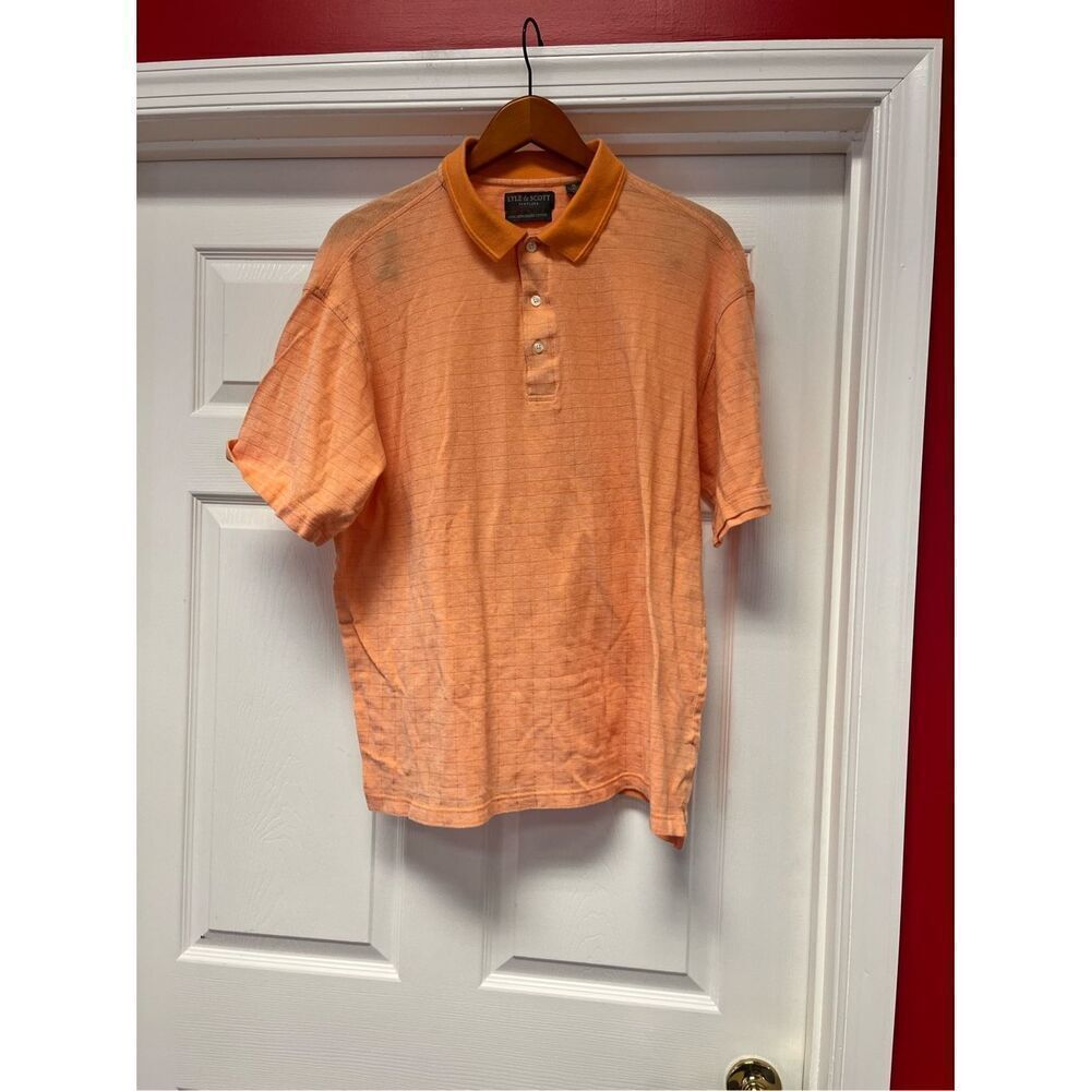 Lyle & Scott Scotland Orange Grid Print Polo Shirt sz XL